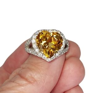 Peora Heart Shaped 3.75 Citrine Ring Sterling Silver Size 7